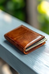 Old leather wallet on a clean, isolated backdrop