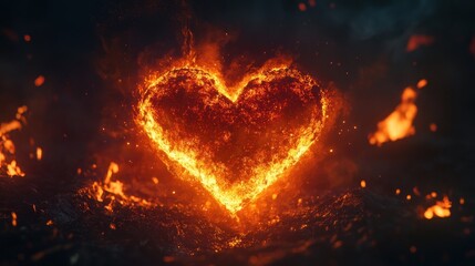 Fototapeta premium A glowing heart-shaped formation of molten lava, symbolizing passion and intensity.