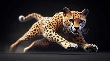 Fototapeta premium Speedy, spotted feline with a sleek, aerodynamic body and razor-sharp retractable claws, known for its incredible burst of speed in pursuit of prey