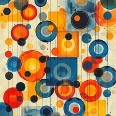 a book cover with square-circle geometric patterns in shades of blue and orange