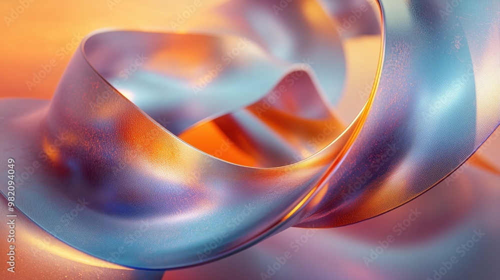 Poster abstract metallic ribbon with gradient colors in soft focus - modern digital art background