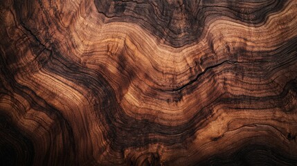 Naklejka premium Close-up of beautiful natural wood grain texture with unique patterns and rich brown tones, perfect for backgrounds and design projects.