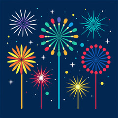 Naklejka premium Collection of Festive Fireworks Of Various Colors Arrangments