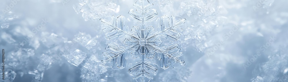 Poster a close-up of a delicate snowflake, showcasing intricate patterns and textures, symbolizing the beau