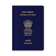 Naklejka premium India Passport Cover with Gold Emblem and Text