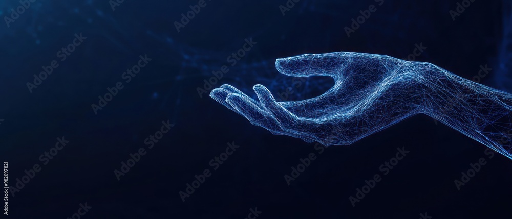 Poster a digital representation of a hand, symbolizing technology and connection.