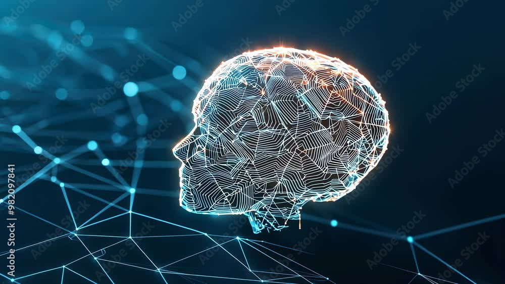 Poster a digital representation of a human brain with interconnected nodes