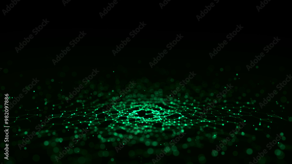 Poster futuristic of circular flow of particles. digital cyberspace. network connections structure. 3d rend