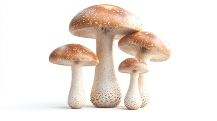 3D illustration of a group of edible mushrooms on a white background