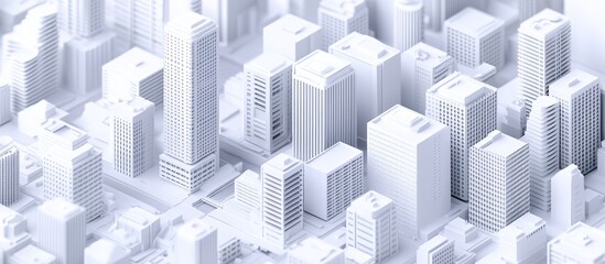 Fototapeta premium 3D illustration of a white city featuring modern urban buildings streets and skyscrapers in an isometric flat design suitable for business concepts and backgrounds