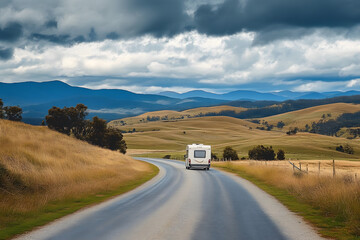 Australian rural road trip in a campervan