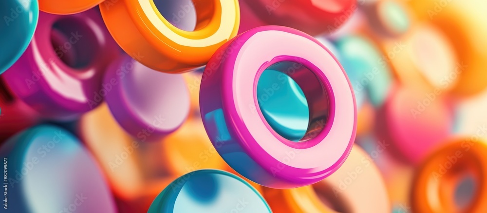 Poster abstract torus design featuring colorful three dimensional geometric figures for background illustra