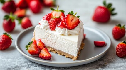 Fresh Strawberry Cream Cake on a Light Plate