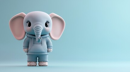 Fototapeta premium Cute Chibi Elephant in Stylish Hoodie on Blue Gradient Background