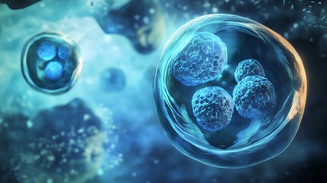 A singlecelled organism in the process of binary fission with the nucleus beginning to divide