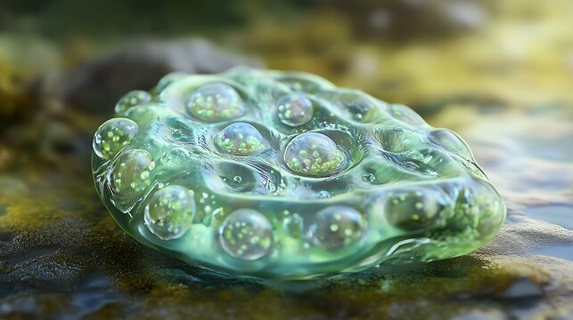 A singlecelled protist resting on a surface with its nucleus and other organelles clearly visible