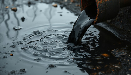 black waste pours from a sewer pipe into the water