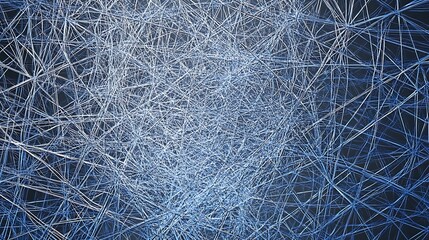 A complex interwoven pattern of thin lines in various shades of blue forming a latticelike structure with a sense of depth