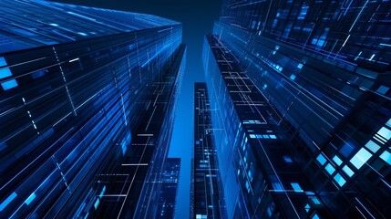 Futuristic City Skyline at Night - Digital Illustration of Modern Skyscrapers in Blue