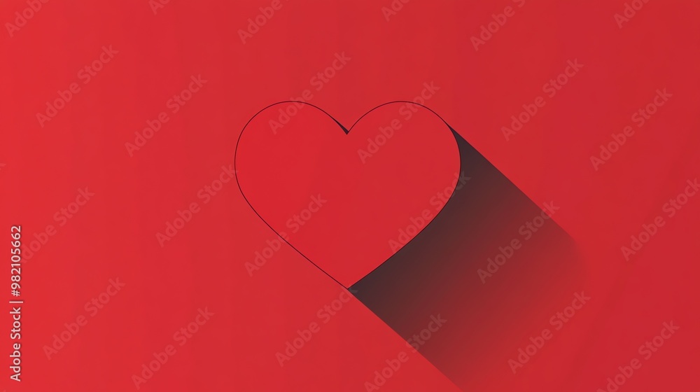 Poster red heart on a red background with a long shadow.