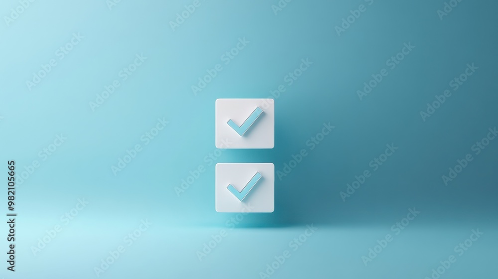 Poster Two checkboxes with checkmarks on a soft blue background, symbolizing completion or approval.