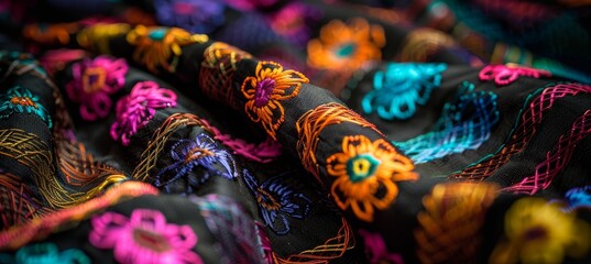 Obraz premium Vividly Embroidered Floral Tablecloth Celebrating Culture and Textile Art for Heritage Month