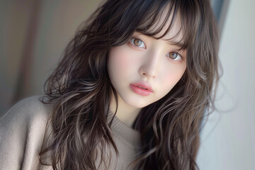 Naklejka premium 柔らかい雰囲気の美人、シンプルで上品な女性
