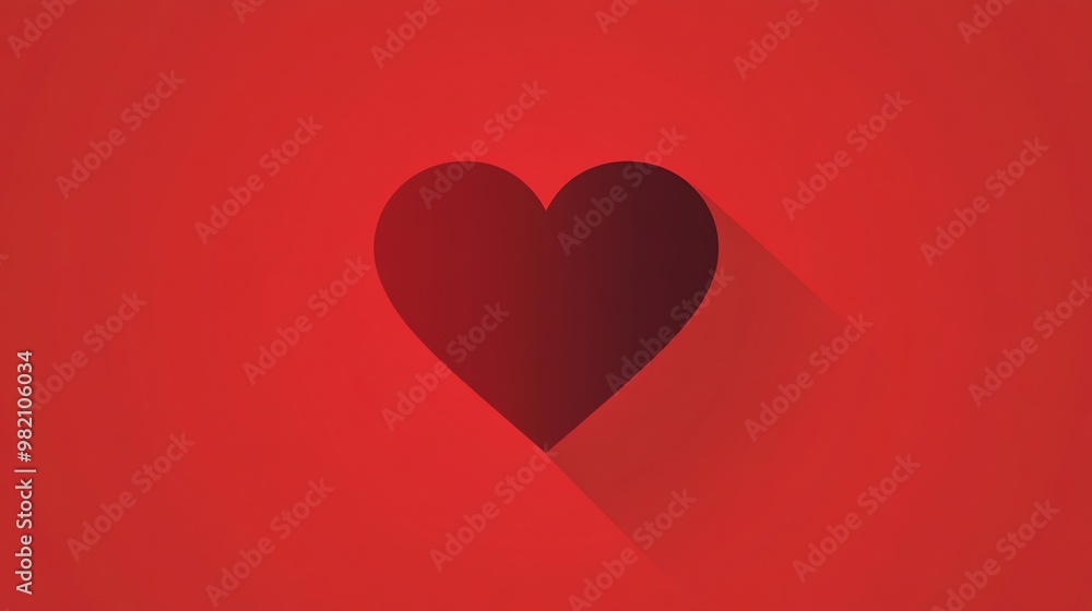 Poster a simple black heart with a long shadow on a red background.