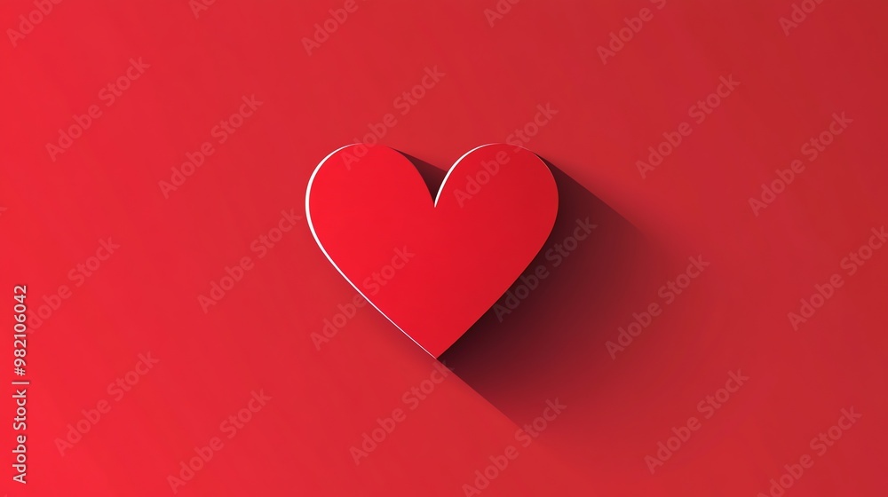 Aufkleber a red heart shape with a shadow on a red background.