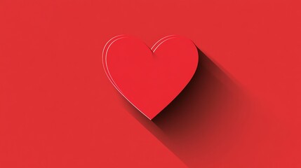 Red heart with a long shadow on a red background.