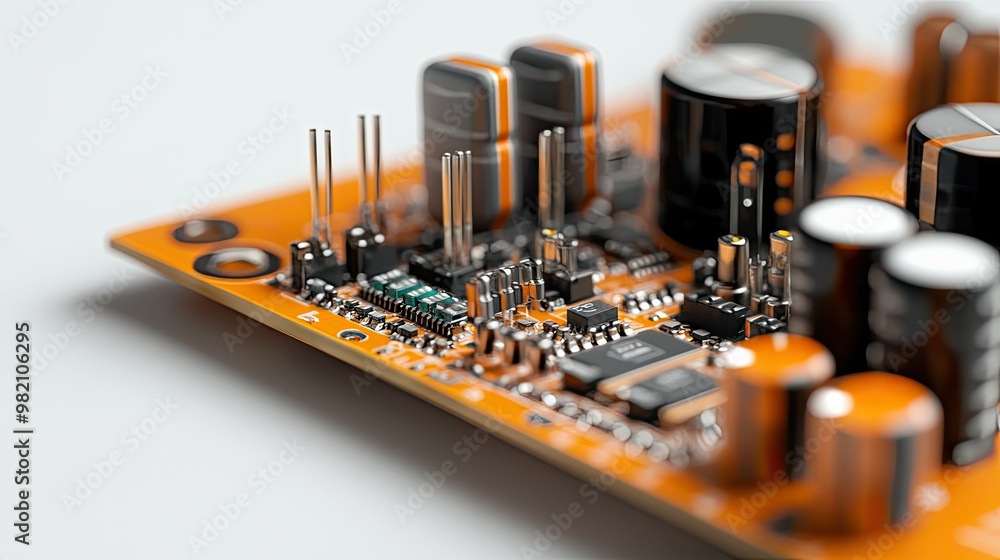 Poster close-up of a compact wireless audio circuit with intricate parts, isolated on a white background, i