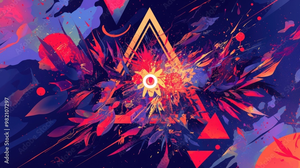 Poster abstract dark vector doodle template featuring geometric illustrations in origami style with gradien
