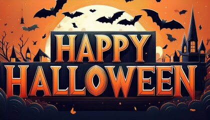 Fototapeta premium halloween party poster. halloween background with pumpkin and bats. halloween background with halloween. halloween party poster. halloween party invitation. scary halloween background. wallpaper
