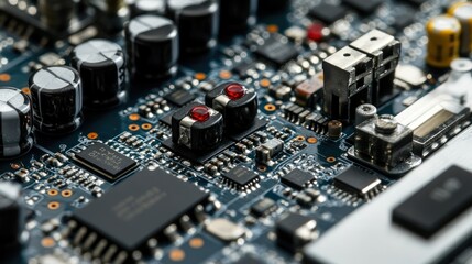 Close-up of an electronic board for servos, featuring connectors and microchips, displayed on a white isolated background with clean details.