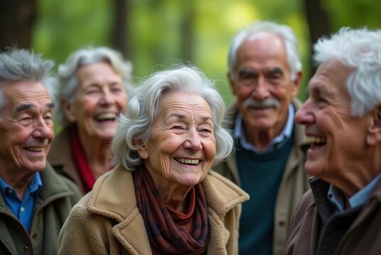 Parents gathered smiling with happy feelings in a park. International Day of Older Persons. 