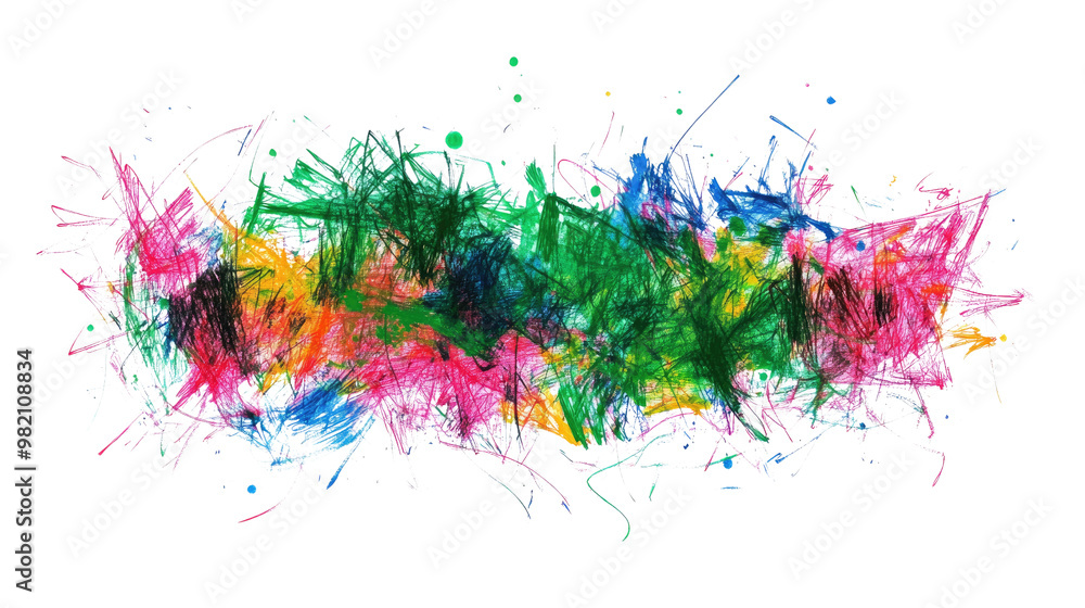 Poster drawn colorful scribble on a white transparent background
