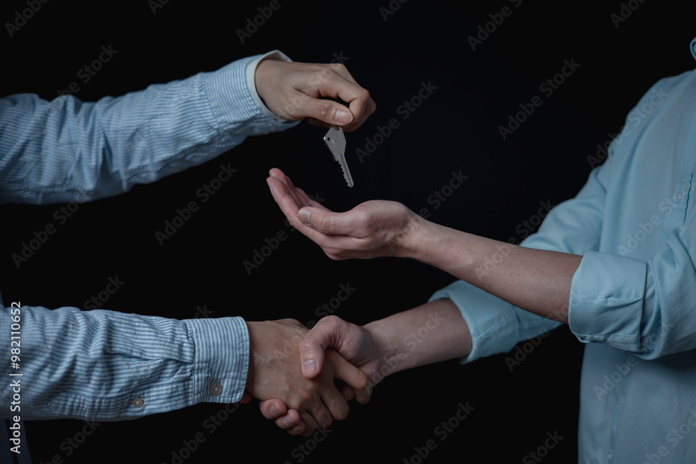 Poster key unlock business man holding and managed his cybersecurity and privacy to protect data by key ico