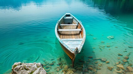 Obraz premium Boat on turquoise lake water 