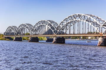 Main Railway bridge across the Daugava river in Riga, the capital of Latvia.