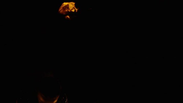 Portrait Of Beautiful Young Woman Dancing With Fire Torches, Female Person Performing Tricks