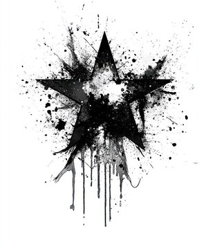 recommend clip art: A black star with splashes and drips, creating an artistic and dynamic effect.