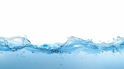 Close-up of a Water Splash with Air Bubbles on a White Background, a  Beautiful and Refreshing Water Surface Texture with a Crystal Clear Appearance