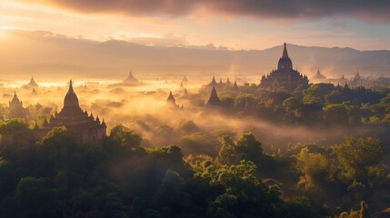 Golden Sunrise Over Ancient Temples