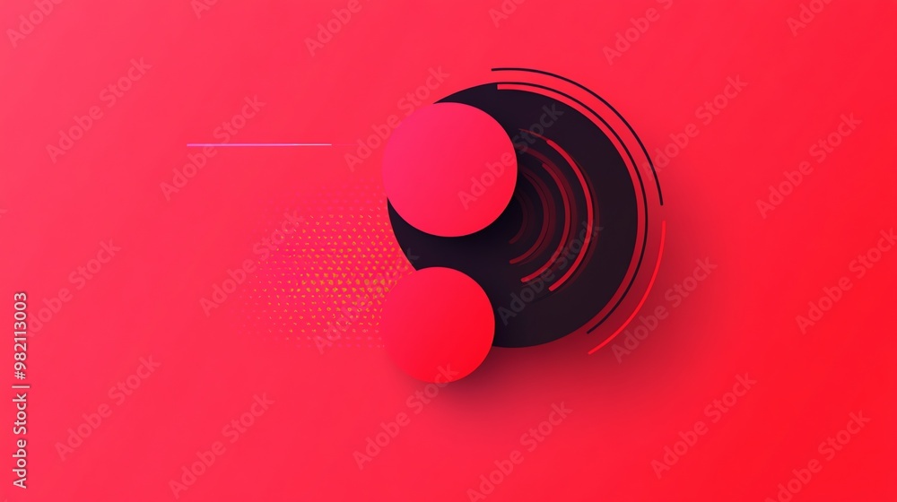 Poster abstract background with red and black circles and lines.