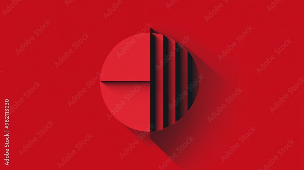 Poster A geometric pattern with black lines and a red circle, on a red background.