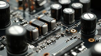 Detailed shot of a wireless audio circuit boardaes components, including resistors and IC chips, set on a clean white background.