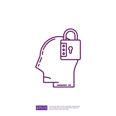 Locked Head Icon. Secure Data Privacy, Password Protection, Digital Security, Brain Safety, Encryption Concept