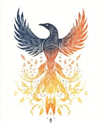 Obraz premium A vibrant phoenix illustration symbolizing rebirth and transformation.