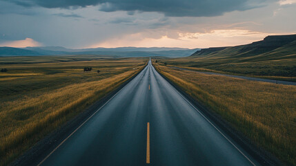 Fototapeta premium A long, straight road that crosses several states in the country.