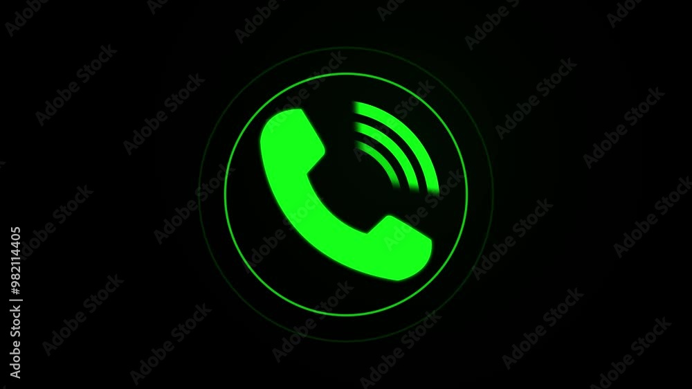 Poster call icon animation. call concept on mobile phone screen animation .cyan color glowing call icon iso